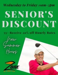 Senior's Discount Summer Hours